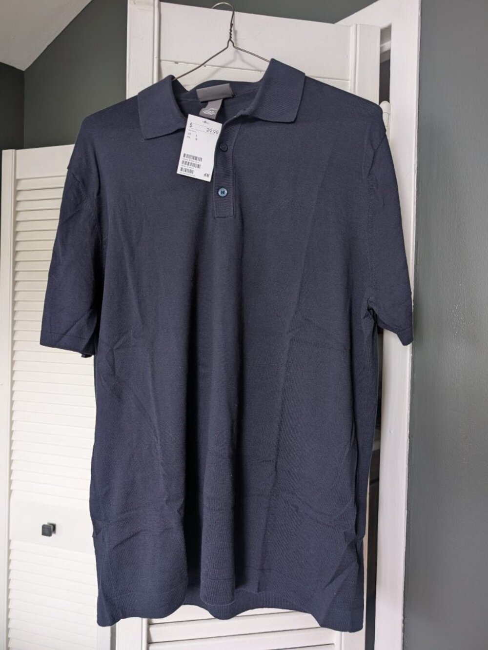 NWT H&M Navy Blue Knit Polo Shirt Slim Fit L